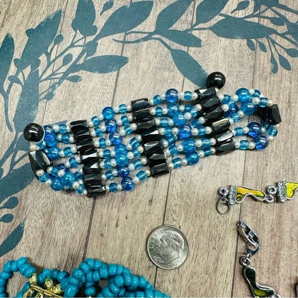 Bracelet Bundle Beaded Blue Clear Silver Lot B1 - Picture 5 of 5